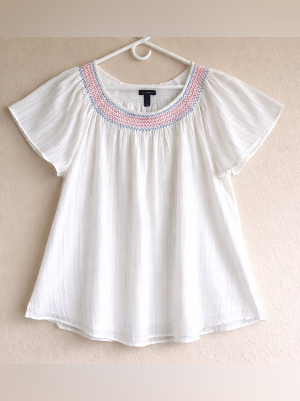 Lane Bryant Women’s 18/20 White Smocked Peasant Top Flutter Sleeve Boho Blouse